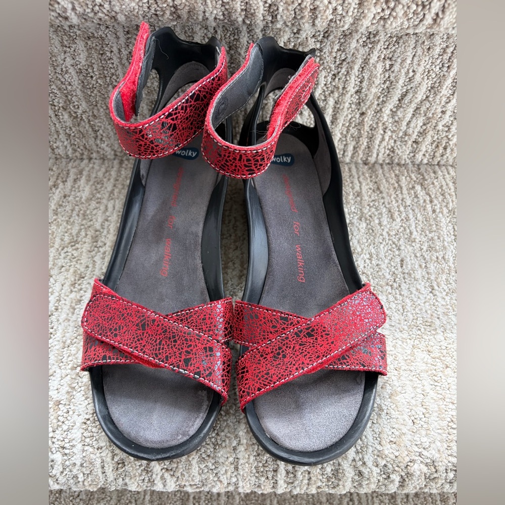 Wolky Era sandals black/red adjustable velcro straps. Women’s size 41 (US 9.5)